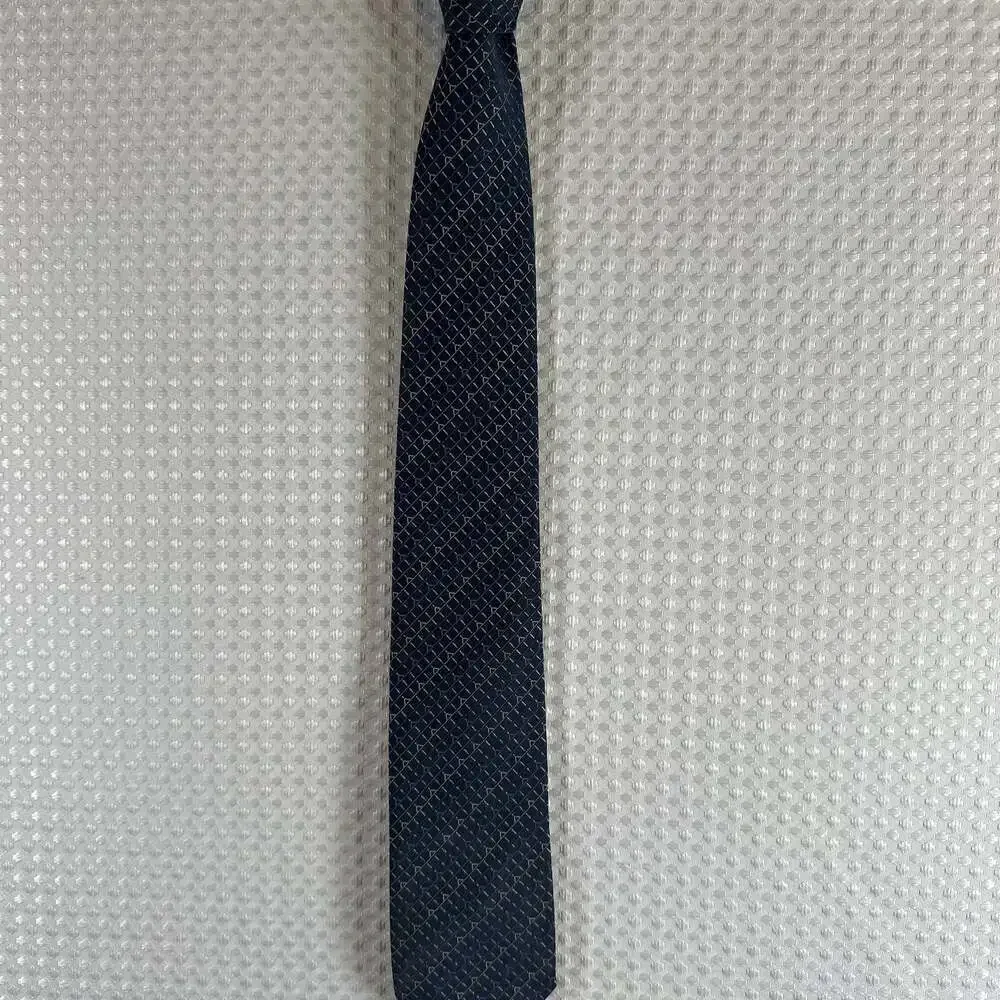 Vintage Jacques Monet Navy Blue Geometric Pattern Silk Necktie